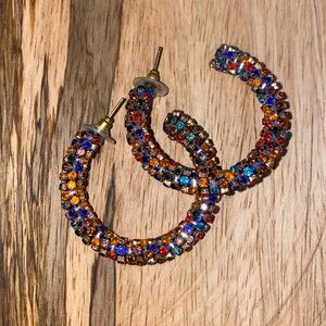 Multicolored Rhinestone Hoop Earrings